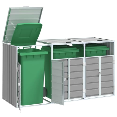 Gecheer Mülltonnenbox für 3 Tonnen Abschließbar Müllbox Mülltonnenverkleidung Mülltonne Müllcontainer Grau 216x81x115 cm Stahl von Gecheer