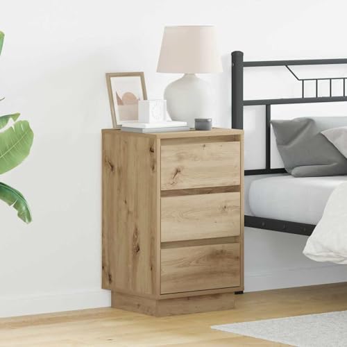 Gecheer Nachttisch mit LED Artisan Eiche 39x34,5x65 cm Holzwerkstoff, Schlichte Nachtkommode für Wohnzimmer Schlafzimmer Studentenbude869633 von Gecheer