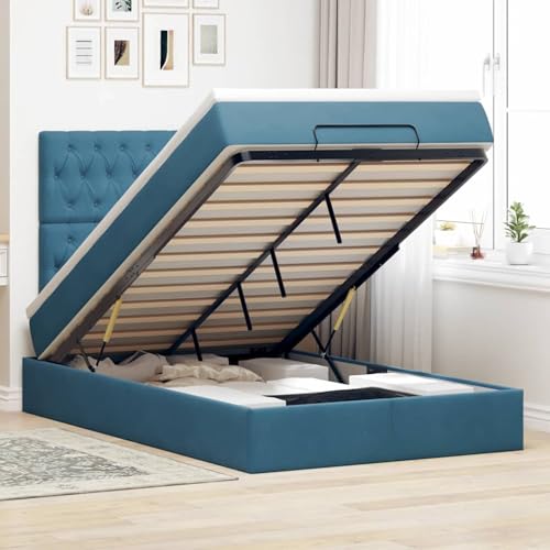 Gecheer Ottoman-Bett mit Matratzen & LEDs Dunkelblau 120x200 cm Samt, Polsterbett Bett mit Bettkasten Samt Continentalbett für Erwachsene Jugendliche3314388 von Gecheer