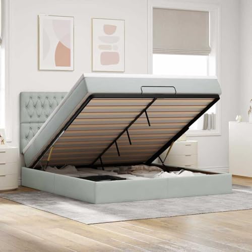 Gecheer Ottoman-Bett mit Matratzen & LEDs Hellgrau 160x200 cm Samt, Polsterbett Bett mit Bettkasten Samt Continentalbett für Erwachsene Jugendliche3314402 von Gecheer