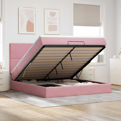 Gecheer Ottoman-Bett mit Matratzen & LEDs Rosa 180x200 cm Samt, Polsterbett Bett mit Bettkasten Samt Continentalbett für Erwachsene Jugendliche3314269 von Gecheer