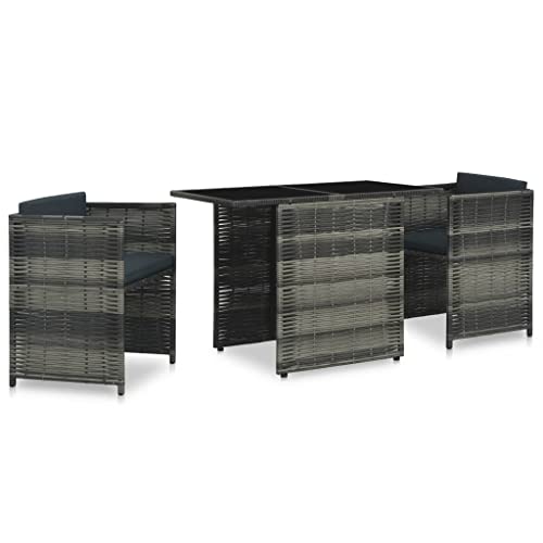 Gecheer Outdoor Bistro Set 3tlg, Polyrattan Sitzgruppe für 2 Personen, Tisch und 2 Stühle mit Sitzkissen, Balkonmöbel, Gartenmöbel-Set Poly Rattan Grau von Gecheer