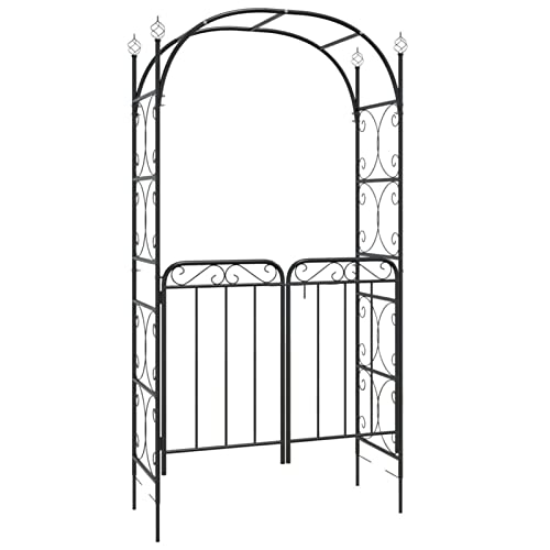 Gecheer Pergola Rosenbogen mit Tor Torbogen Rankhilfe Spalier Rankgitter Gartenbogen Schwarz 108x45x235 cm Stahl von Gecheer