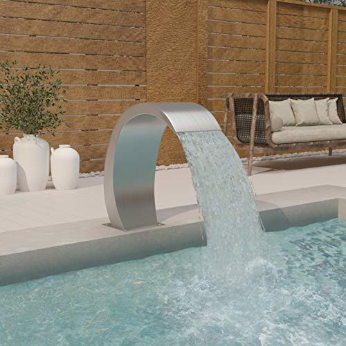 Gecheer Pool Wasserfall Brunnen Schwalldusche Schwallbrause Fontäne Wasserspiel Schwimmbecken Wasserbrunnen Edelstahl Silber 22x60x70 cm von Gecheer