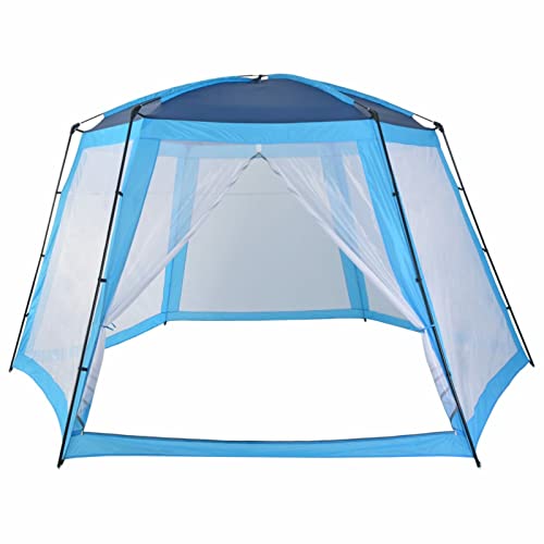 Gecheer Poolzelt Pooldach mit Mesh-Seitenwänden UV- und wasserbeständig Sonnenschutz Poolabdeckung Gartenpavillon Stoff 500x433x250 cm Blau von Gecheer