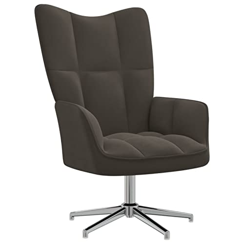 Gecheer Relaxsessel mit 360 Grad Drehbar Relaxstuhl Armsessel Polsterstuhl Ohrensessel Quadraten-Design Dunkelgrau Samt von Gecheer
