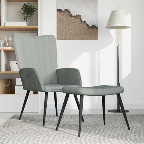 Gecheer Relaxsessel mit Hocker Hellgrau Samt Sessel Wohnzimmer Fernsehsessel Liegesessel für Entspannung Homeoffice Leseecke von Gecheer