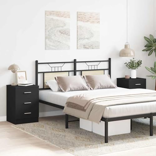 Gecheer Runder Tisch, Beistelltisch, Nachttische, 2 Stück, Schwarz, 38 x 35 x 56 cm, Holz Gecheer Runder Tisch, Beistelltisch, Nachttische, 2 Stück, Schwarz, 38 x 35 x 56 cm, Holz von Gecheer