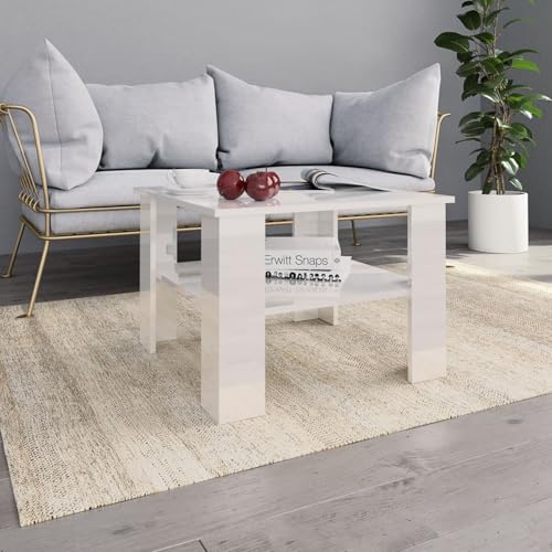 Gecheer Runder Tisch, Beistelltisch, Weiß, glänzend, 60 x 60 x 42 cm, Holz von Gecheer