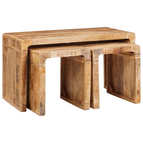 Gecheer Satztische 3 pcs massives Mangoholz, Mobiler Beistelltisch Sofatisch Laptoptisch Kaffeetisch für Wohnzimmer Home-Office Balkon Gecheer Satztische 3 pcs massives Mangoholz, Mobiler Beistelltisch Sofatisch Laptoptisch Kaffeetisch für Wohnzimmer Home-Office Balkon von Gecheer