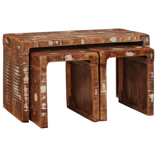 Gecheer Satztische 3 pcs recyceltes Massivholz, Mobiler Beistelltisch Sofatisch Laptoptisch Kaffeetisch für Wohnzimmer Home-Office Balkon Gecheer Satztische 3 pcs recyceltes Massivholz, Mobiler Beistelltisch Sofatisch Laptoptisch Kaffeetisch für Wohnzimmer Home-Office Balkon von Gecheer