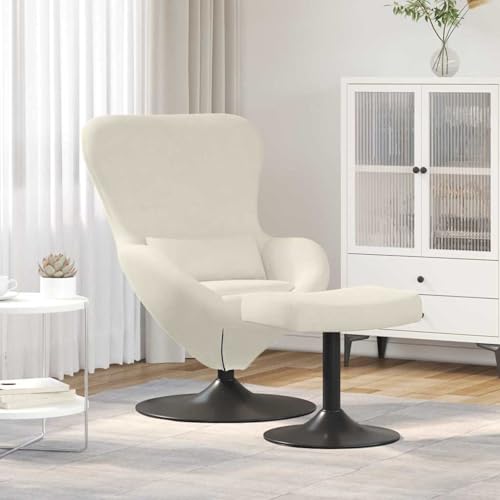 Gecheer Schalenstuhl mit Fußhocker Creme Velours, Sessel Wohnzimmer Fernsehsessel Liegesessel für Entspannung Homeoffice Leseecke42002753 von Gecheer
