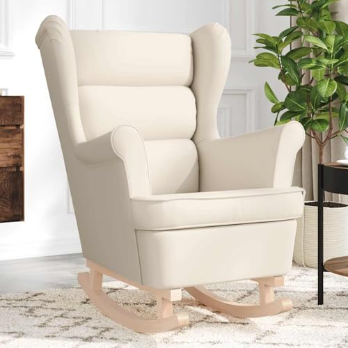 Gecheer Schaukelsessel Weiß 74x90x102 cm Leinen Relaxsessel Fernsehsessel Lesesessel für Wohnzimmer Schlafzimmer Leseecke Gästezimmer von Gecheer