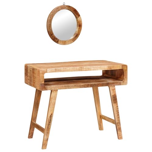 Gecheer Schlafzimmer-Frisiertische mit Regal mit Speicher mit Spiegel Massives Mangoholz Moderner Kosmetiktisch für Schlafzimmer Dressingraum von Gecheer