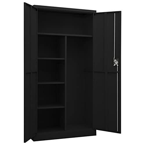 Gecheer Schließfachschrank Umkleideschrank Lagerschrank Aktenschrank Putzschrank Kleiderschrank Metallschrank mit 3-Punkt-Verriegelungssystem Stahl Schwarz 90x40x180 cm von Gecheer