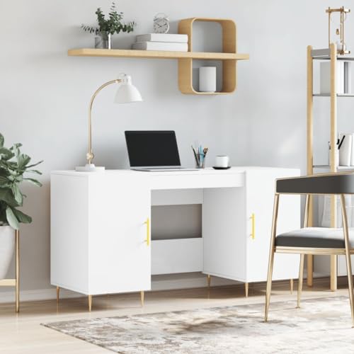 Gecheer Schreibtisch Computertisch Bürotisch, für Arbeitszimmer, Schlafzimmer, Weiß 140x50x75 cm HolzwerkstoffType 2 von Gecheer