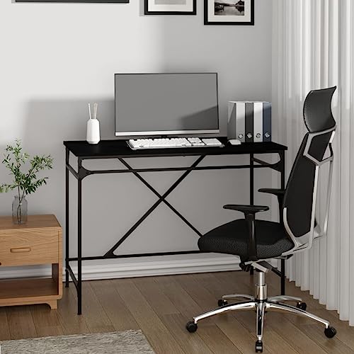Gecheer Schreibtisch Computertisch Bürotisch PC-Tisch Officetisch für Home Office, Schwarz 100x50x75 cm Holzwerkstoff und Eisen von Gecheer