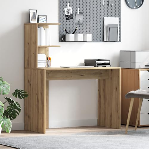 Gecheer Schreibtisch Eiche handwerklich 102 x 50 x 124 cm Holzwerkstoff, Schreibtische Bürotisch für PC-Arbeit Schlafzimmer kleine Räume Arbeitszimmer von Gecheer