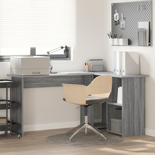 Gecheer Schreibtisch Grau Sonoma 142 x 102 x 73 cm Holzwerkstoff, Schreibtische Moderner Computertisch für Arbeitszimmer Schlafzimmer Wohnzimmer von Gecheer