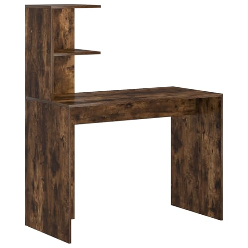 Gecheer Schreibtisch Räuchereiche 102 x 50 x 124 cm Holzwerkstoff, Schreibtische Bürotisch für PC-Arbeit Schlafzimmer kleine Räume Arbeitszimmer von Gecheer