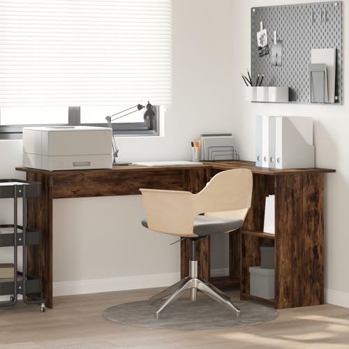 Gecheer Schreibtisch Räuchereiche 142 x 102 x 73 cm Holzwerkstoff, Schreibtische Bürotisch für PC-Arbeit Schlafzimmer kleine Räume Arbeitszimmer von Gecheer