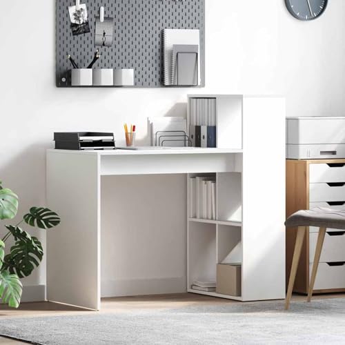 Gecheer Schreibtisch Weiß Holzwerkstoff Mittel Stauraum Schreibtisch, Schreibtische Moderner Computertisch für Arbeitszimmer Schlafzimmer Wohnzimmer869458 von Gecheer