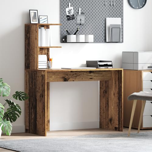 Gecheer Schreibtisch mit Regal Altholz 102 x 50 x 124 cm Holzwerkstoff, Schreibtische Bürotisch für PC-Arbeit Schlafzimmer kleine Räume Arbeitszimmer von Gecheer