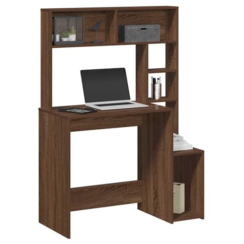 Gecheer Schreibtisch mit Regal Braun Eichen-Optik 100x45x140 cm, Schreibtische Moderner Computertisch für Arbeitszimmer Schlafzimmer Wohnzimmer860442 von Gecheer