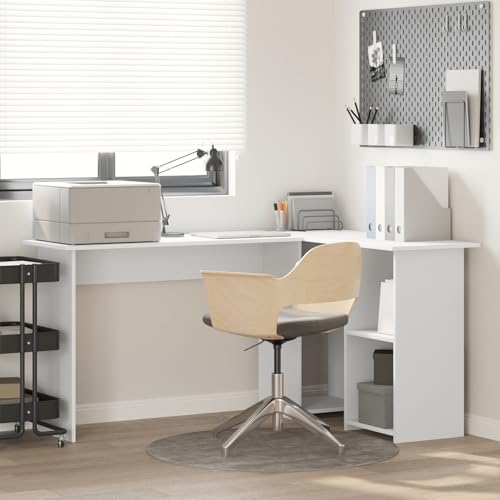 Gecheer Schreibtisch mit Regal Weiß 142 x 102 x 73 cm Holzwerkstoff, Schreibtische Bürotisch für PC-Arbeit Schlafzimmer kleine Räume Arbeitszimmer von Gecheer