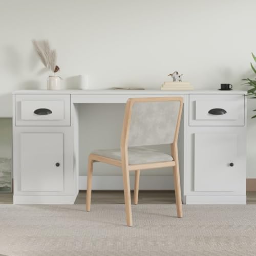 Gecheer Schreibtisch mit Stauraum Weiß Holzwerkstoff, Schreibtische Bürotisch für PC-Arbeit Schlafzimmer kleine Räume Arbeitszimmer von Gecheer