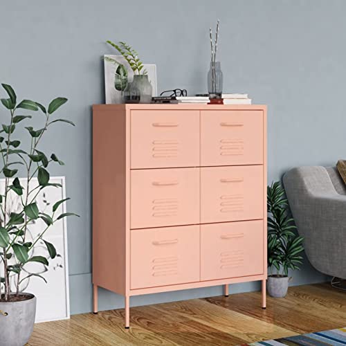 Gecheer Schubladenschrank, Kommode mit 6 Schubladen Sideboard Anrichte Mehrzweckschrank Metallschrank Rosa 80x35x101,5 cm Stahl von Gecheer