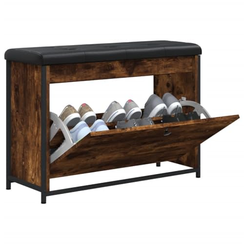 Gecheer Schuhbank mit Klappe Schuhschrank Schuhregal Sitztruhe Schuhständer Flurschrank Sitzbank Bank Flurbank Räuchereiche 82x32x56 cm von Gecheer