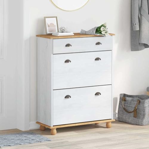 Gecheer Schuhschrank ASKIM Weiß 85x35x108 cm Aus massivem Kiefernholz, Schuhregal Organizer für Flur Wohnzimmermöbel Diele Flur Treppenhaus4105438 von Gecheer