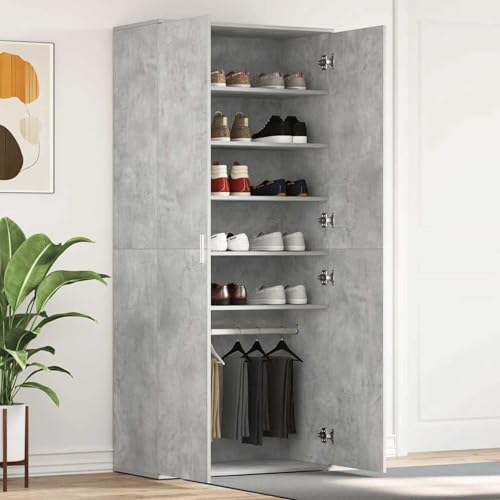 Gecheer Schuhschrank Beton Grau 80x39x180 cm Spanplatte, Schuhregal Organizer für Flur Wohnzimmermöbel Diele Flur Treppenhaus3333869 von Gecheer