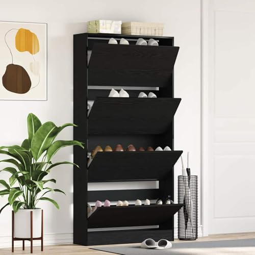 Gecheer Schuhschrank Schwarzes Eichenholz Holzwerkstoff 80 x 21 x 163,5 cm, Schuhregal Organizer für Flur Wohnzimmermöbel Diele Flur Treppenhaus3334027 von Gecheer