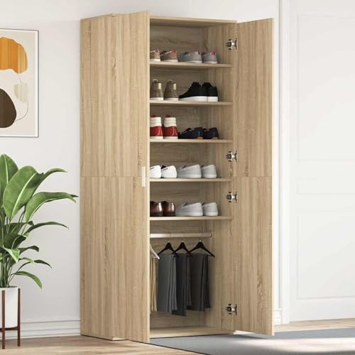 Gecheer Schuhschrank Sonoma Eiche 80x39x180 cm Holzwerkstoff, Schuhregal Organizer für Flur Wohnzimmermöbel Diele Flur Treppenhaus3333868 von Gecheer
