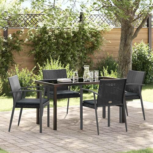 Gecheer Set aus 3 Schwarz PE-Rattan, Stahl 56,5x57x83 cm Langlebig, Gartenmöbel Tisch und Stühle Set für Garten Terrasse Café Outdoor Essbereich3379067 von Gecheer
