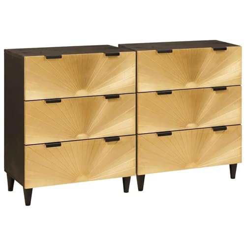 Gecheer Sideboard 2 pcs Schwarz und Gold 60 x 33 x 75 cm, Moderne Kommode mit Schubladen und viel Stauraum für Wohnzimmer Flur Essbereich3310022 von Gecheer
