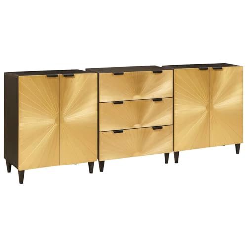 Gecheer Sideboard 3 pcs Schwarz und Gold 60 x 33 x 75 cm, Moderne Kommode mit Schubladen und viel Stauraum für Wohnzimmer Flur Essbereich3310023 Gecheer Sideboard 3 pcs Schwarz und Gold 60 x 33 x 75 cm, Moderne Kommode mit Schubladen und viel Stauraum für Wohnzimmer Flur Essbereich3310023 von Gecheer