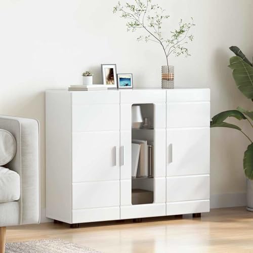 Gecheer Sideboard Hochglanz-Weiß 55.5 x 29 x 100 cm Holzwerkstoff, Moderne Kommode mit Schubladen und viel Stauraum für Wohnzimmer Flur Essbereich880305 von Gecheer