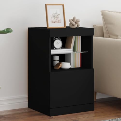Gecheer Sideboard Kommode Beistellschrank Anrichte Schrank Mehrzweckschrank mit LED-Leuchten Schwarz 41x37x67 cm von Gecheer