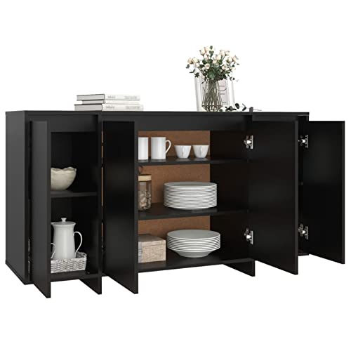 Gecheer Sideboard Kommode Beistellschrank Mehrzweckschrank Anrichte Highboard Standschrank Schrank mit 4 Türen Spanplatte Schwarz 135x41x75 cm von Gecheer