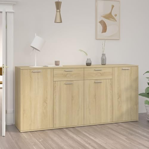 Gecheer Sideboard Sonoma-Eiche 160x36x75 cm Holzwerkstoff Moderne Kommode mit Schubladen und viel Stauraum für Wohnzimmer Flur Essbereich Gecheer Sideboard Sonoma-Eiche 160x36x75 cm Holzwerkstoff Moderne Kommode mit Schubladen und viel Stauraum für Wohnzimmer Flur Essbereich von Gecheer