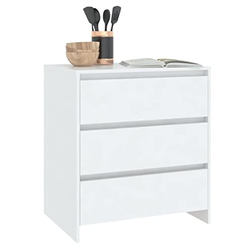 Gecheer Sideboard mit 3 Schubladen Kommode Anrichte Schrank Beistellschrank Mehrzweckschrank Standschrank Weiß 70 x 41 x 75 cm (B x T x H) Spanplatte von Gecheer