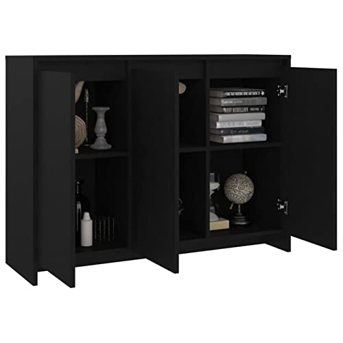 Gecheer Sideboard mit 3 Türen Kommode Anrichte Mehrzweckschrank Schrank Beistellschrank Flurschrank Spanplatte Schwarz 102x33x75 cm von Gecheer