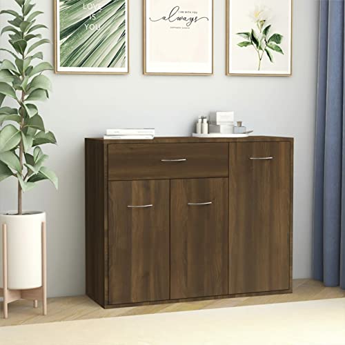 Gecheer Sideboard mit 3 Türen und 1 Schublade Kommode Anrichte Mehrzweckschrank Beistellschrank Schrank Standschrank Holzwerkstoff Braun Eiche-Optik 88x30x70 cm von Gecheer