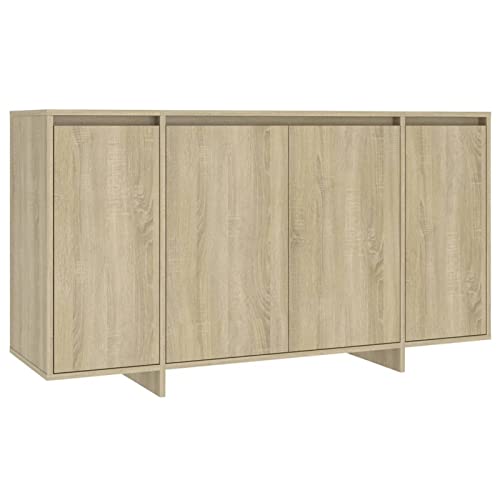 Gecheer Sideboard mit 4 Türen Kommode Anrichte Schrank Beistellschrank Mehrzweckschrank Standschrank Flur Sonoma-Eiche 135 x 41 x 75 cm (L x B x H) Spanplatte von Gecheer