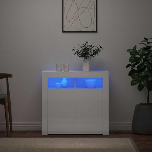 Gecheer Sideboard mit LED-Leuchten Hochglanz-Weiß 80x35x75 cm Moderne Kommode mit Schubladen und viel Stauraum für Wohnzimmer Flur Essbereich Gecheer Sideboard mit LED-Leuchten Hochglanz-Weiß 80x35x75 cm Moderne Kommode mit Schubladen und viel Stauraum für Wohnzimmer Flur Essbereich von Gecheer