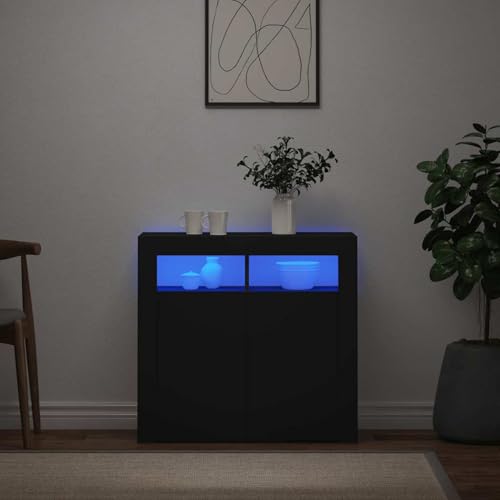 Gecheer Sideboard mit LED-Leuchten Schwarz 80x35x75 cm Moderne Kommode mit Schubladen und viel Stauraum für Wohnzimmer Flur Essbereich Gecheer Sideboard mit LED-Leuchten Schwarz 80x35x75 cm Moderne Kommode mit Schubladen und viel Stauraum für Wohnzimmer Flur Essbereich von Gecheer