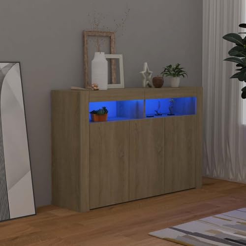 Gecheer Sideboard mit LED-Leuchten Sonoma-Eiche 115,5x30x75 cm Moderne Kommode mit Schubladen und viel Stauraum für Wohnzimmer Flur Essbereich Gecheer Sideboard mit LED-Leuchten Sonoma-Eiche 115,5x30x75 cm Moderne Kommode mit Schubladen und viel Stauraum für Wohnzimmer Flur Essbereich von Gecheer